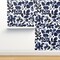 Navy Blue White Floral Dark Indigo Watercolor Romantic Flowers Custom Pre-pasted Wallpaper by Spoonflower Pre-Pasted Wallpaper 2FT Wide